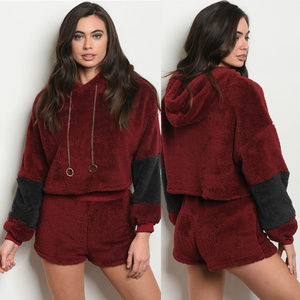 Teddy Bear Top & Short Set, Faux Fur Sweater Set